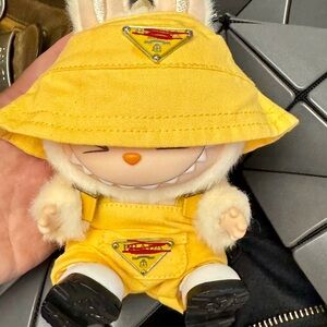 Labubu outfit- Yellow hat, Overalls with White Shoes